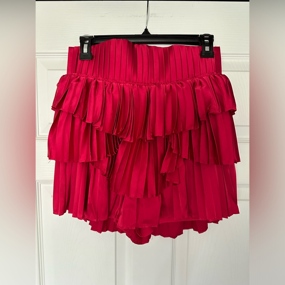Andrea Iyamah satin pleated lace up shorts